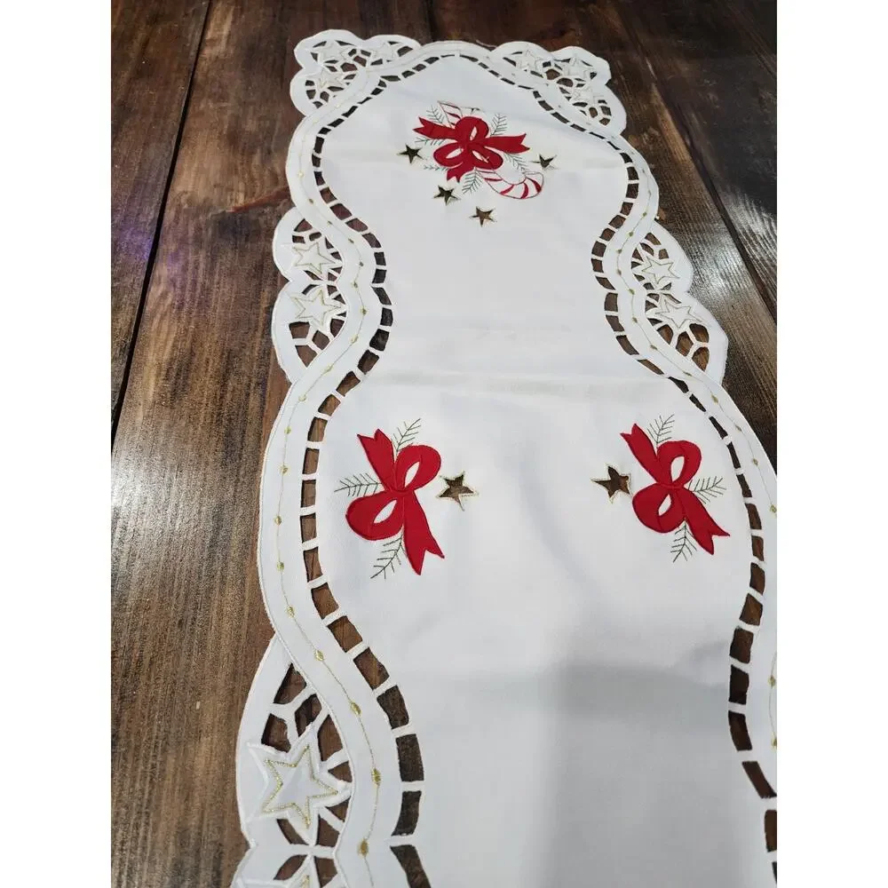 Elegant Christmas Embroidered Table Runner 13 x 70 Inch Cutwork